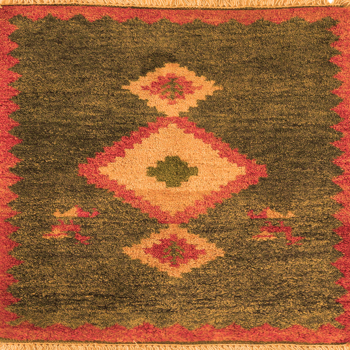 Square Machine Washable Southwestern Orange Country Area Rugs, wshabs5204org