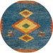 Round Abstract Coffee Brown Southwestern Rug, abs5204