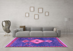Machine Washable Southwestern Purple Country Area Rugs in a Living Room, wshabs5204pur