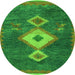 Round Southwestern Green Country Rug, abs5204grn