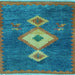 Square Machine Washable Southwestern Light Blue Country Rug, wshabs5204lblu