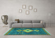 Machine Washable Southwestern Turquoise Country Area Rugs in a Living Room,, wshabs5204turq