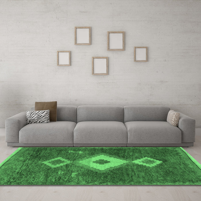 Machine Washable Southwestern Emerald Green Country Area Rugs in a Living Room,, wshabs5204emgrn