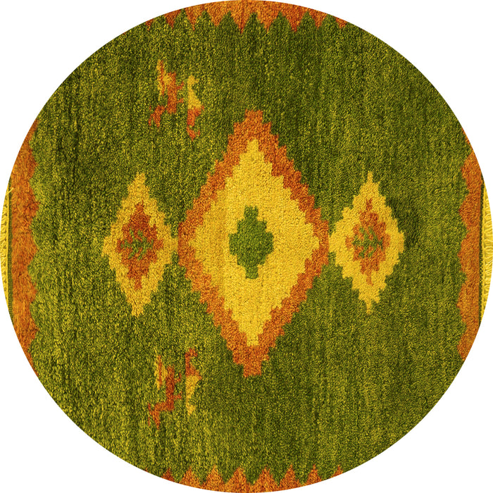 Round Machine Washable Southwestern Yellow Country Rug, wshabs5204yw