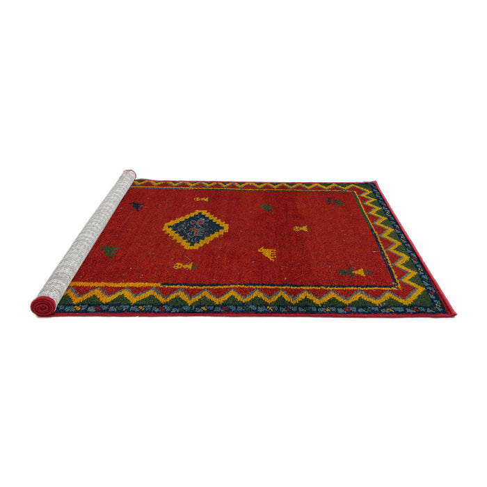 Sideview of Machine Washable Abstract Red Rug, wshabs5205
