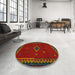 Round Machine Washable Abstract Red Rug in a Office, wshabs5205