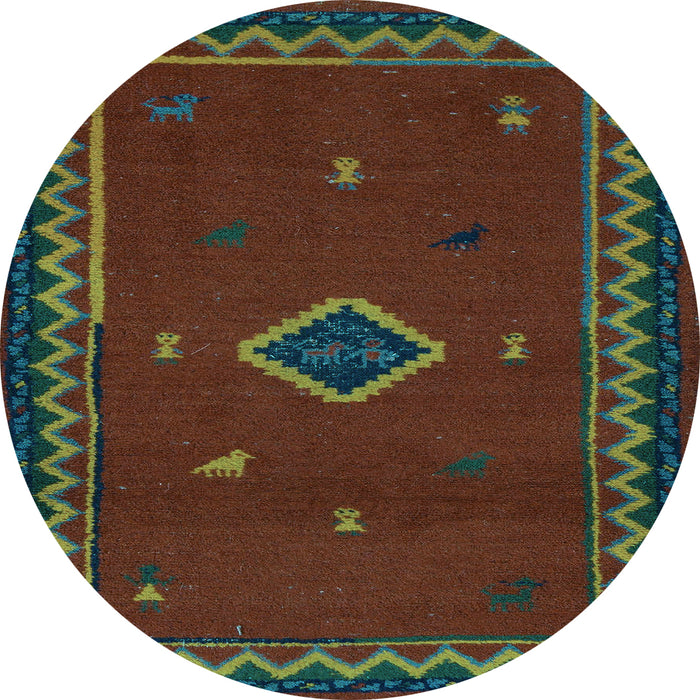 Round Southwestern Light Blue Country Rug, abs5205lblu