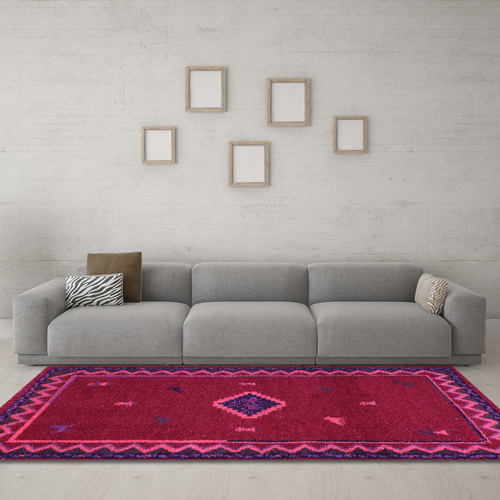 Machine Washable Southwestern Pink Country Rug in a Living Room, wshabs5205pnk