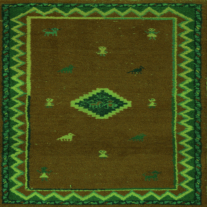 Square Southwestern Green Country Rug, abs5205grn