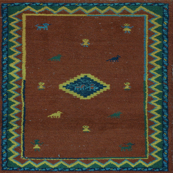 Square Machine Washable Southwestern Light Blue Country Rug, wshabs5205lblu