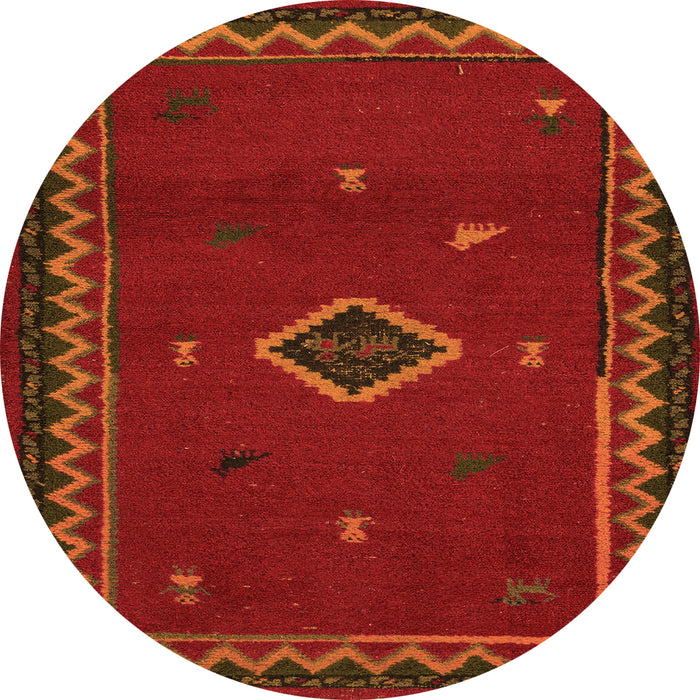 Round Machine Washable Southwestern Orange Country Area Rugs, wshabs5205org
