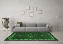 Machine Washable Southwestern Emerald Green Country Area Rugs in a Living Room,, wshabs5205emgrn
