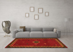 Machine Washable Southwestern Orange Country Area Rugs in a Living Room, wshabs5205org