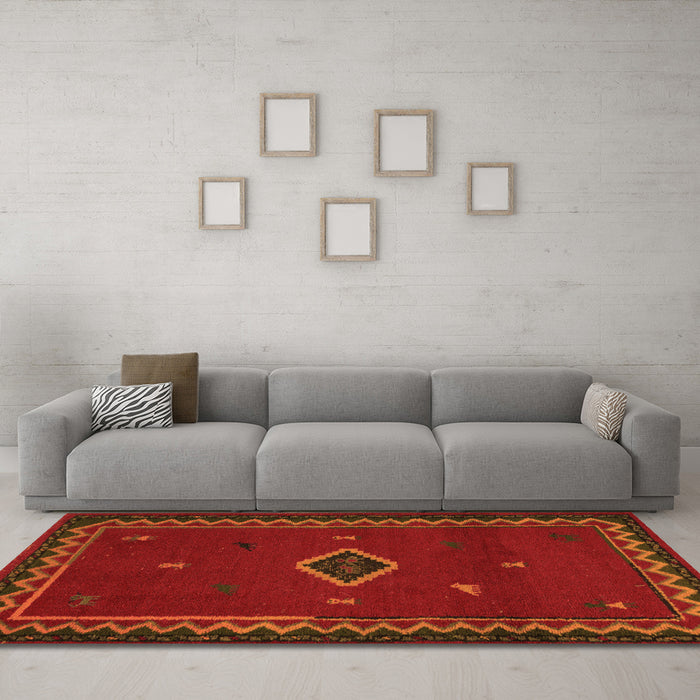 Machine Washable Southwestern Orange Country Area Rugs in a Living Room, wshabs5205org