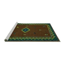 Sideview of Machine Washable Southwestern Turquoise Country Area Rugs, wshabs5205turq