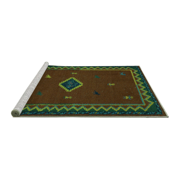 Sideview of Machine Washable Southwestern Turquoise Country Area Rugs, wshabs5205turq