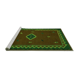 Sideview of Machine Washable Southwestern Green Country Area Rugs, wshabs5205grn