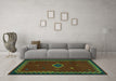 Machine Washable Southwestern Turquoise Country Area Rugs in a Living Room,, wshabs5205turq