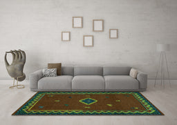 Machine Washable Southwestern Turquoise Country Area Rugs in a Living Room,, wshabs5205turq