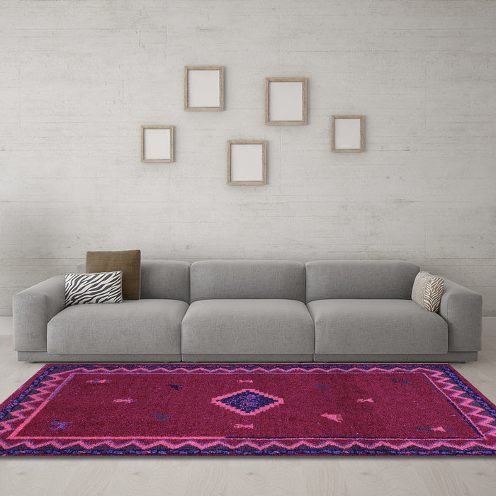Machine Washable Southwestern Purple Country Area Rugs in a Living Room, wshabs5205pur