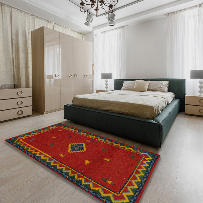 Machine Washable Abstract Red Rug in a Bedroom, wshabs5205