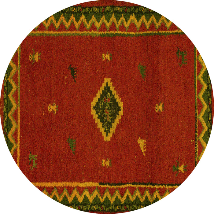 Round Southwestern Yellow Country Rug, abs5205yw