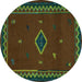 Round Southwestern Turquoise Country Rug, abs5205turq