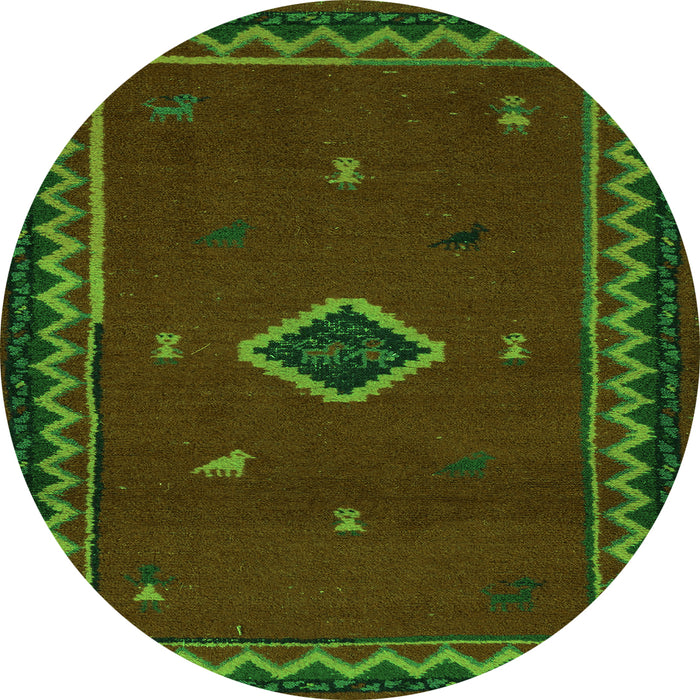 Round Southwestern Green Country Rug, abs5205grn