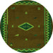 Round Southwestern Green Country Rug, abs5205grn