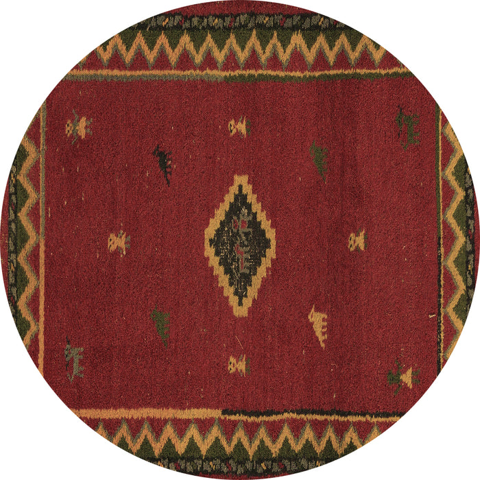 Round Machine Washable Southwestern Brown Country Rug, wshabs5205brn