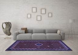 Machine Washable Southwestern Blue Country Rug in a Living Room, wshabs5205blu