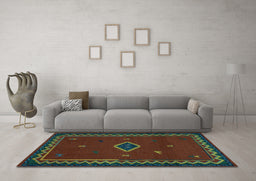Machine Washable Southwestern Light Blue Country Rug in a Living Room, wshabs5205lblu