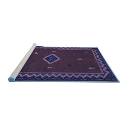 Sideview of Machine Washable Southwestern Blue Country Rug, wshabs5205blu