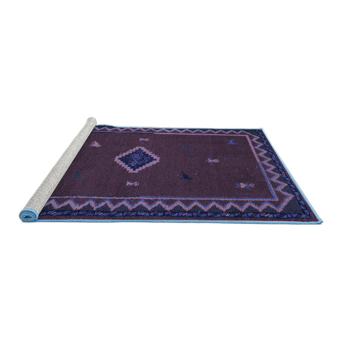 Sideview of Machine Washable Southwestern Blue Country Rug, wshabs5205blu