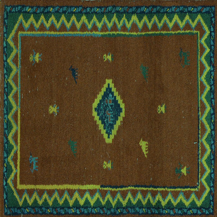 Square Machine Washable Southwestern Turquoise Country Area Rugs, wshabs5205turq