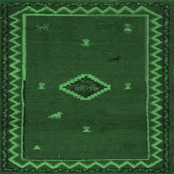 Square Machine Washable Southwestern Emerald Green Country Area Rugs, wshabs5205emgrn