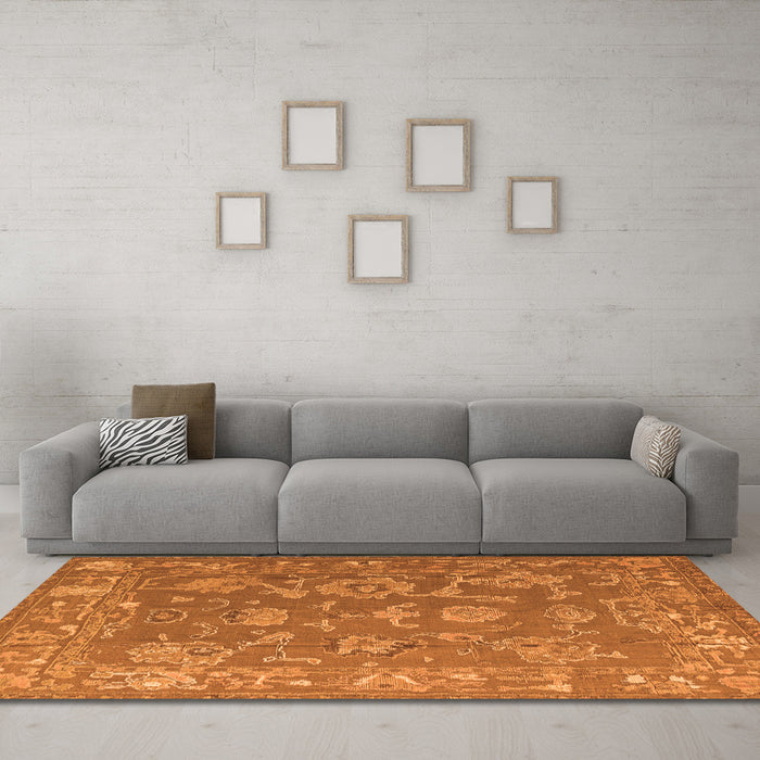 Machine Washable Abstract Orange Modern Area Rugs in a Living Room, wshabs5206org