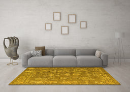 Machine Washable Abstract Yellow Modern Rug in a Living Room, wshabs5206yw