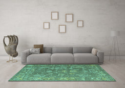 Machine Washable Abstract Turquoise Modern Area Rugs in a Living Room,, wshabs5206turq