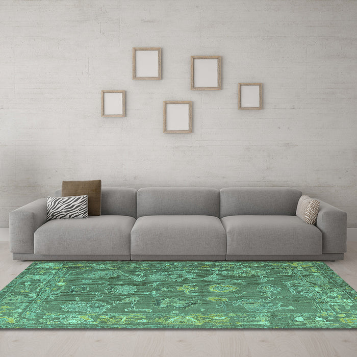 Machine Washable Abstract Turquoise Modern Area Rugs in a Living Room,, wshabs5206turq