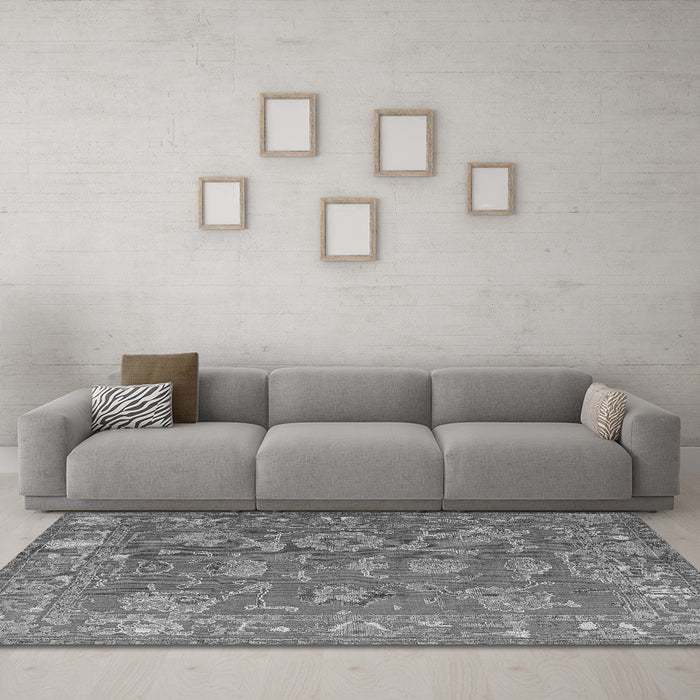 Machine Washable Abstract Gray Modern Rug in a Living Room,, wshabs5206gry