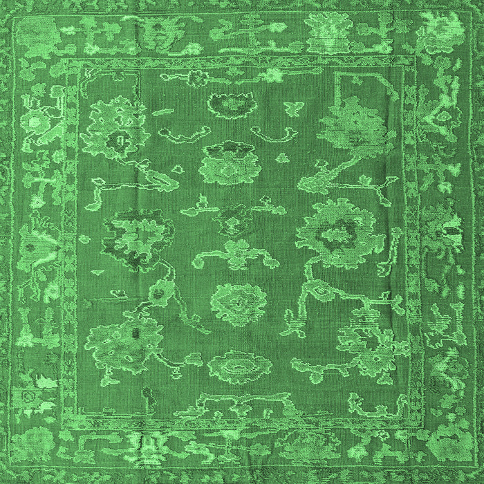 Square Machine Washable Abstract Emerald Green Modern Area Rugs, wshabs5206emgrn