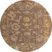 Round Machine Washable Abstract Sienna Brown Rug, wshabs5206