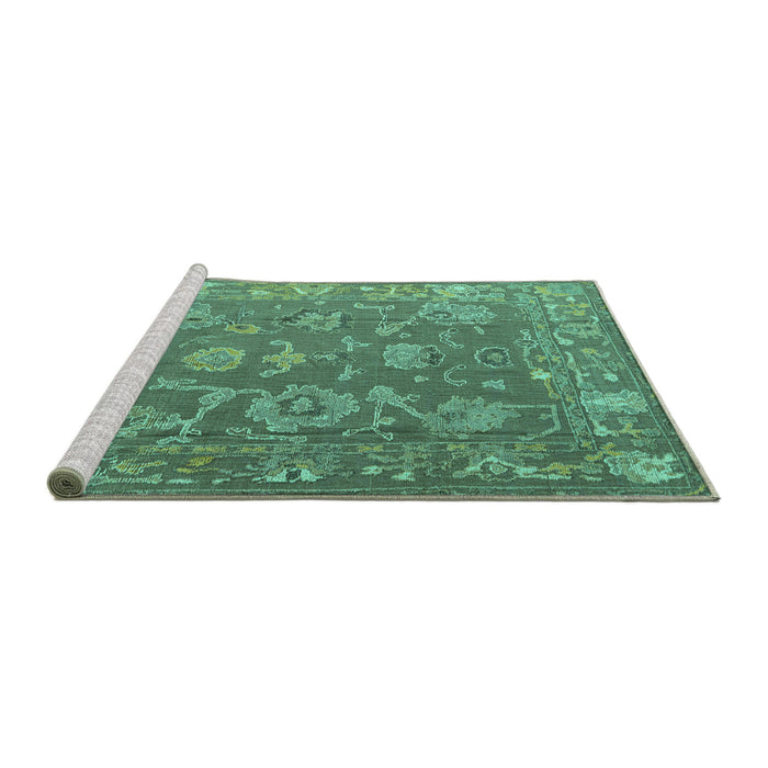 Sideview of Machine Washable Abstract Turquoise Modern Area Rugs, wshabs5206turq