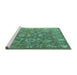 Sideview of Machine Washable Abstract Turquoise Modern Area Rugs, wshabs5206turq