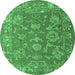 Round Abstract Emerald Green Modern Rug, abs5206emgrn