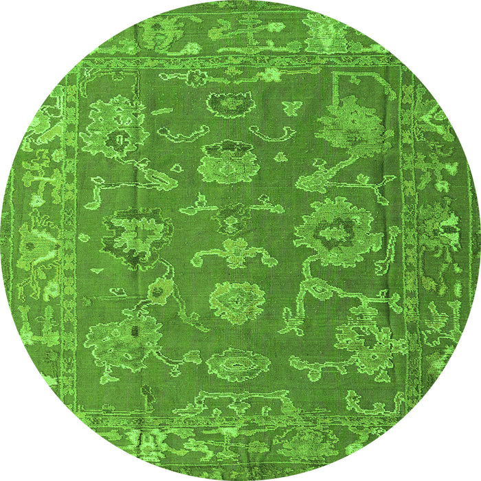 Round Machine Washable Abstract Green Modern Area Rugs, wshabs5206grn