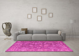 Machine Washable Abstract Pink Modern Rug in a Living Room, wshabs5206pnk