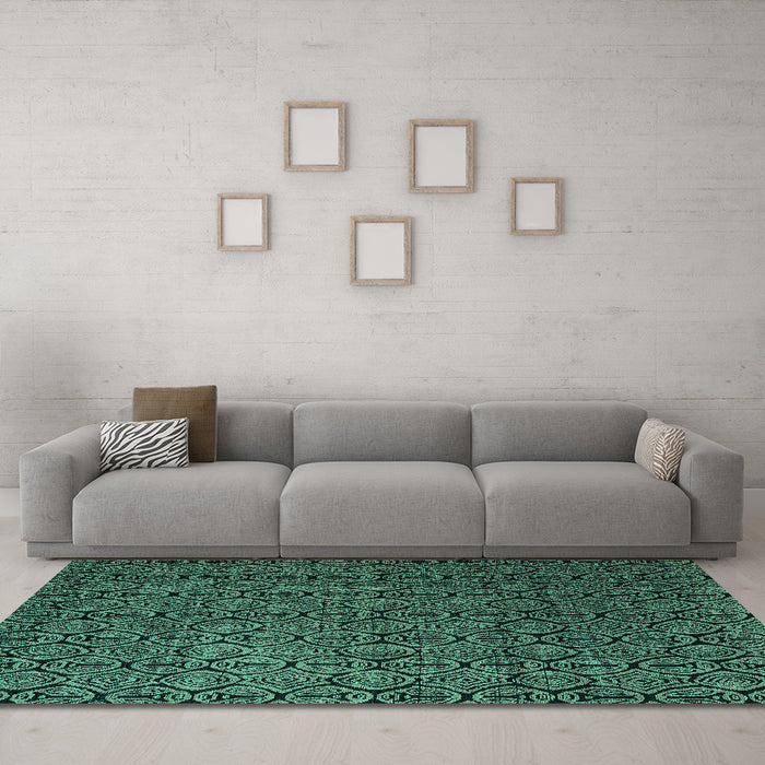 Machine Washable Abstract Turquoise Modern Area Rugs in a Living Room,, wshabs5207turq