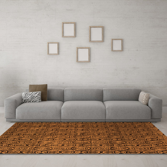 Machine Washable Abstract Orange Modern Area Rugs in a Living Room, wshabs5207org